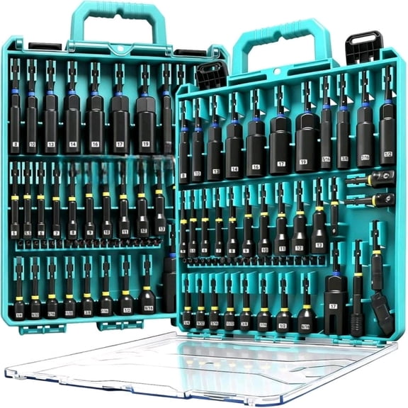 55-Piece Magnetic Impact Nut Driver Set, SAE/Metric Nut Driver Set, Socket Adapters, Wing Nut Driver, Universal Sockets, Quick Release Extension, Pivoting Nutsetter, 1/4'' Quick Change, Power Bits
