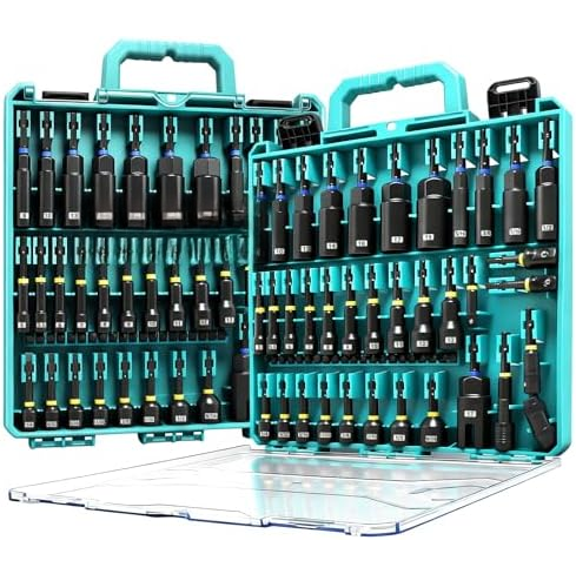 55-Piece Magnetic Impact Nut Driver Set, SAE/Metric Nut Driver Set, Socket Adapters, Wing Nut Driver, Universal Sockets, Quick Release Extension, Pivoting Nutsetter, 1/4'' Quick Change, Power Bits