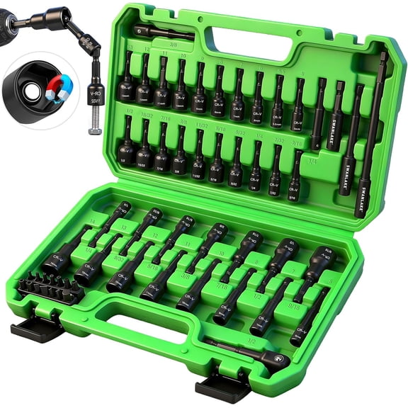 55-Piece Magnetic Nut Driver Set Metric & SAE 1/4" Hex Shank Impact Socket Adapters Snappy Bits Drill Bit Extension 14PCS Screwdriver Set