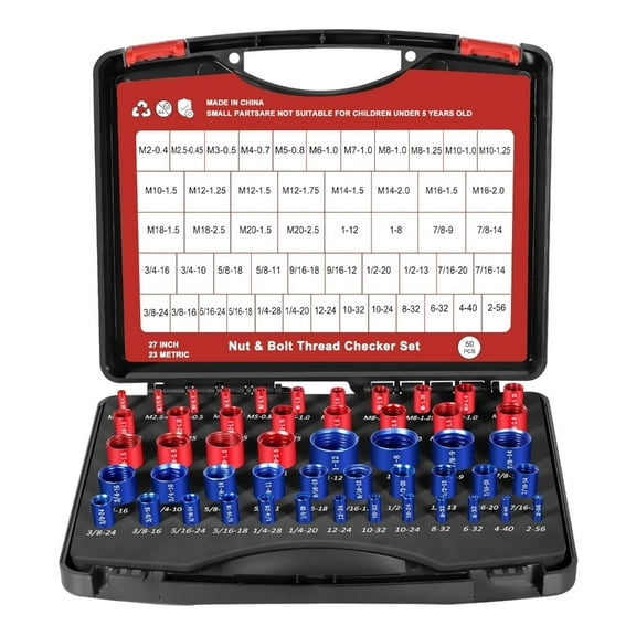 55 Piece Nut Bolt Thread Checker Set Standard Metric Gauges Aluminum with Storage Case for Professional DIY Enthusiasts