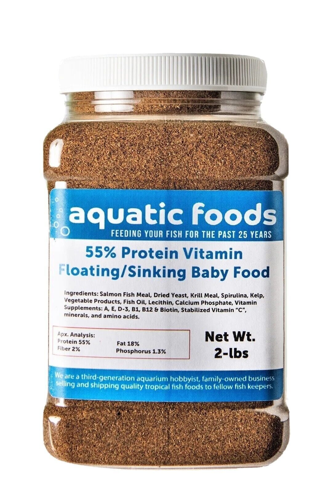 55% Protein Vitamin Rich Floating/Sinking Fry & Community Tropical Fish Food...2-lb Med Jar