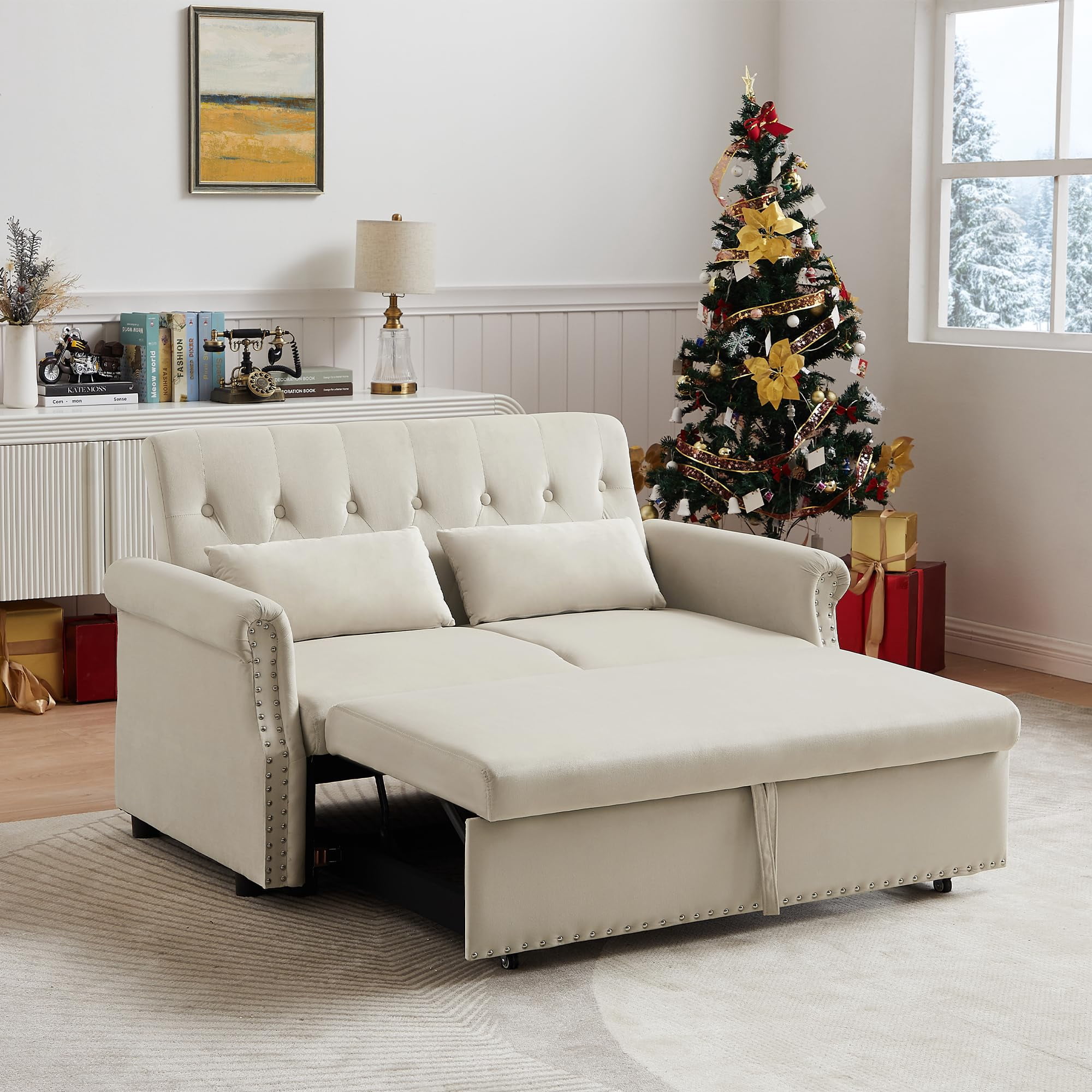 55" Pull Out Sleeper Sofa Bed, 3 in 1 Convertible Sleeper Loveseats ...
