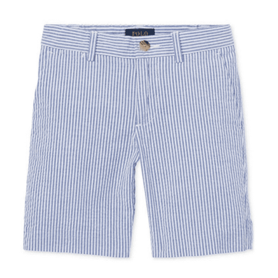 $55 Ralph Lauren Polo Boys Seersucker Shorts, Blue/White, 30