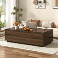 thumbnail image 1 of 55" Rectangle Coffee Table with 4 Storage Drawers, Modern Farmhouse Wood Center Table for Large Living Room Sectional Sofa, Walnut Finish, 1 of 10