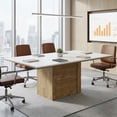 thumbnail image 1 of 55" Rectangular Conference Table for 4-6 People, White Office Meeting Table with Wooden Pedestal Base, Modern Table for Workspaces, Training, or Seminars, 1 of 8