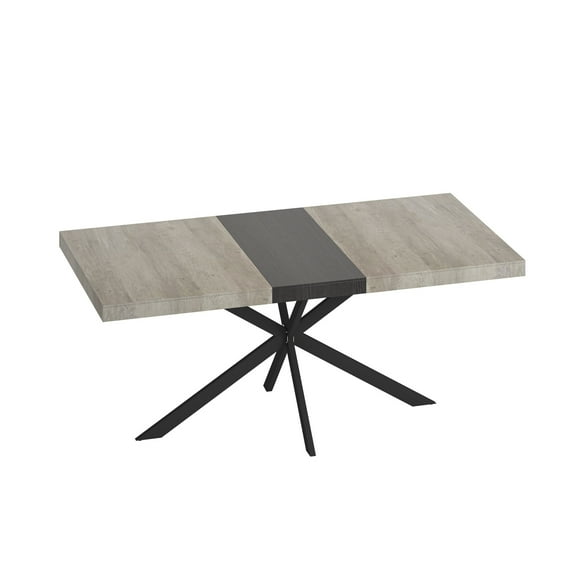 55" Rectangular Dining Table, Modern Retro Expandable Kitchen Table with Black Center Plate and Metal Base, Wood Control Desk for Living Room, Dining Room, Kitchen, Grey