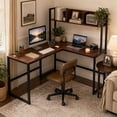 thumbnail image 1 of 55" Reversible L-Shaped Desk with Storage Hutch, Wood Computer Desk for Home Office , Gaming,Walnut, 1 of 10