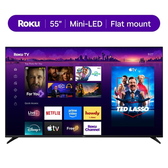 Roku Smart TV 2025 55- Inch Pro Series, 4K QLED Mini-LED TV Roku TV with Backlit Voice Remote Pro