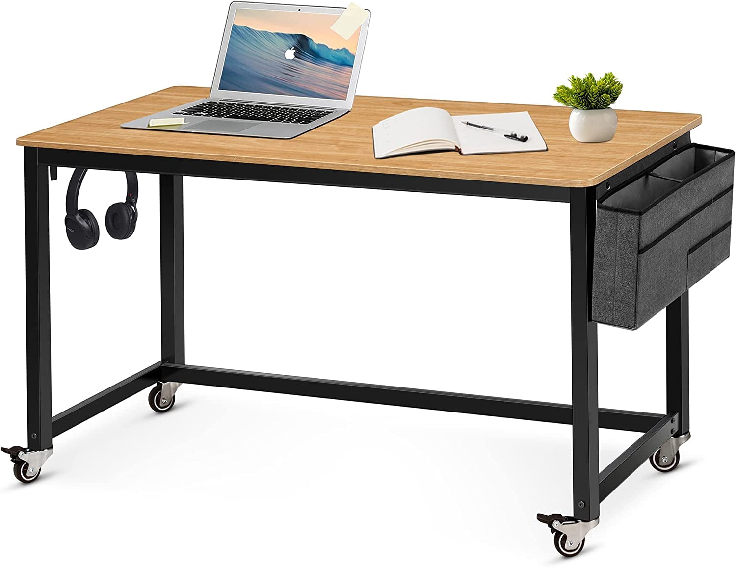 55" Rolling Computer Desk with 4 Smooth Wheels, Simple Style Mobile ...