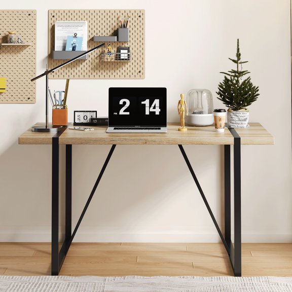 55" Rustic Industrial Dining Table for 4-6 People - 1.5" Thick Wood Top with Black Metal Legs, Kitchen & Dining Room Table, Easy Assembly (Rustic Brown)