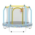thumbnail image 1 of 【LuckyNote】55" Safety Trampoline w/ Basketball Hoop, 360 ° Mesh, Thick Padding, 30-Spring System, 110 lb Rating, Tool-Free Setup, Indoor & Outdoor Fun, 1 of 10