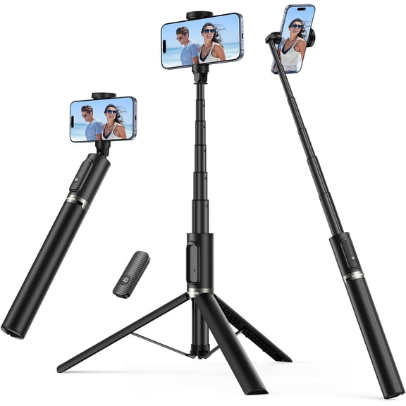 55" Selfie Stick Phone Tripod for iPhone, All-in-one Extendable Aluminum Selfie Stick with Remote, Travel Tripod for iPhone 17/16/15/14/13/12 Series and More Smartphones