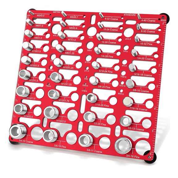 55 Size Thread Checker, Bolt and Nut Identifier Gauge with 20 Imperial & 16 Metric, Wall-Mountable Bolt Size Finder with 19 Drill Bit Gauges, Essential Mechanic Tool for Workshop, Garage & DIY