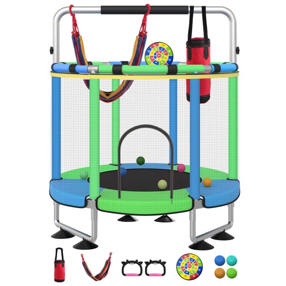 55" Sliver Tube-Sliver Green Trampoline For Indoor Outdoor Use