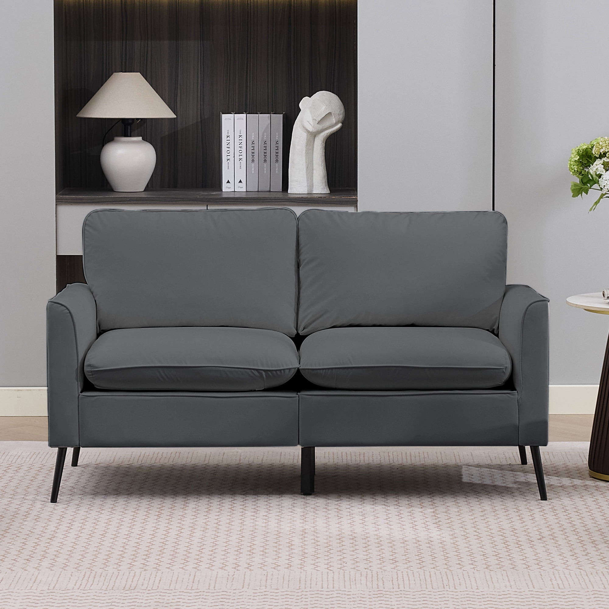55" Small Loveseat Sofa for Small Spaces,Leather Upholstered 2-Seater Sofa Couch Single Casual Sofa Chair for Living Room Office,Light Gray