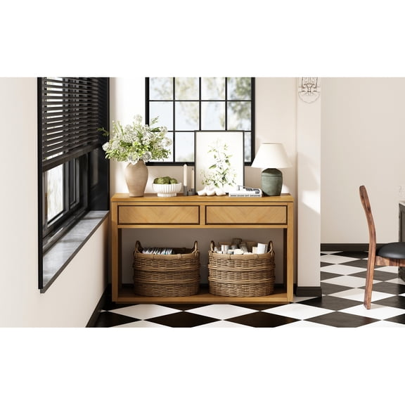 55" Sofa Table with Natural Wood & Two Drawers / Add Charm to Primary Living Spaces