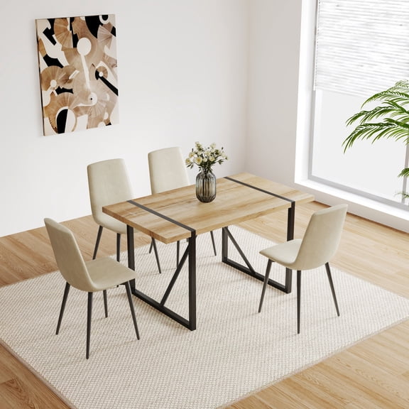 55" Square MDF Dining Table with 4 Chairs | Mid - Century Kitchen Dining Experience | Chamfered Table & Comfortable Chairs | Durable and Reliable