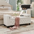 thumbnail image 1 of 55" Storage Bench Ottoman End of Bed Bench Bedroom Bench, Linen Upholstered Storage Bench Accent Bench with Arms, 2 Pillows for Bedroom,Living Room, Entryway, Beige, 1 of 5