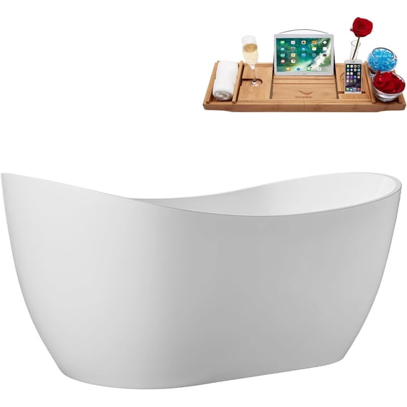 55" Streamline G-110-402-GLD Soaking Glossy White Freestanding Tub With Internal Drain in Polished Gold