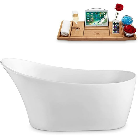 55" Streamline N-1760-55FSWH-FM Freestanding Tub and Tray With Internal Drain