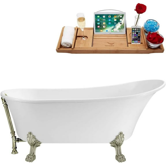 55" Streamline N343BNK-BNK Clawfoot Tub and Tray With External Drain