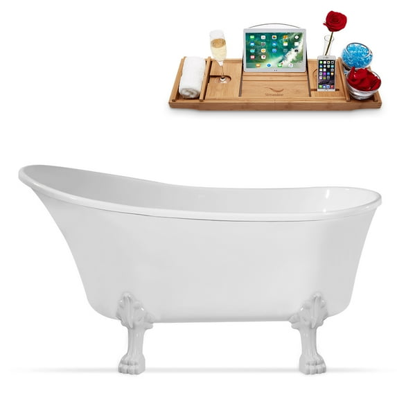 55" Streamline N346WH-IN-WH Clawfoot Tub and Tray With Internal Drain