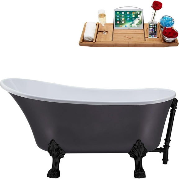 55" Streamline N355BL-BL Clawfoot Tub and Tray With External Drain