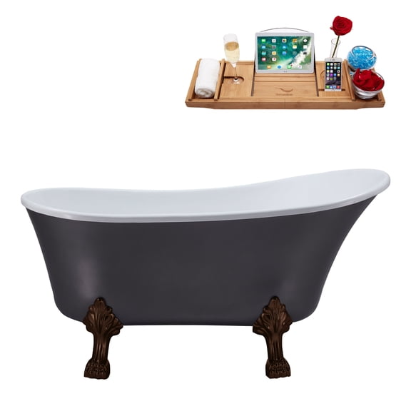 55" Streamline N359ORB-IN-ORB Clawfoot Tub and Tray With Internal Drain