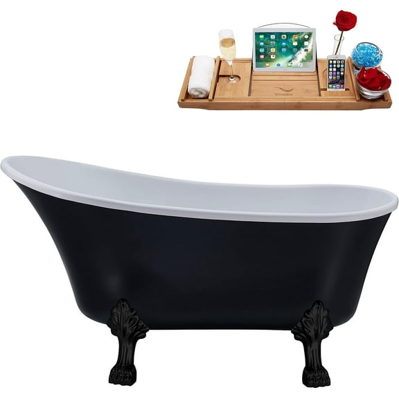 55" Streamline N361BL-IN-BL Clawfoot Tub and Tray With Internal Drain
