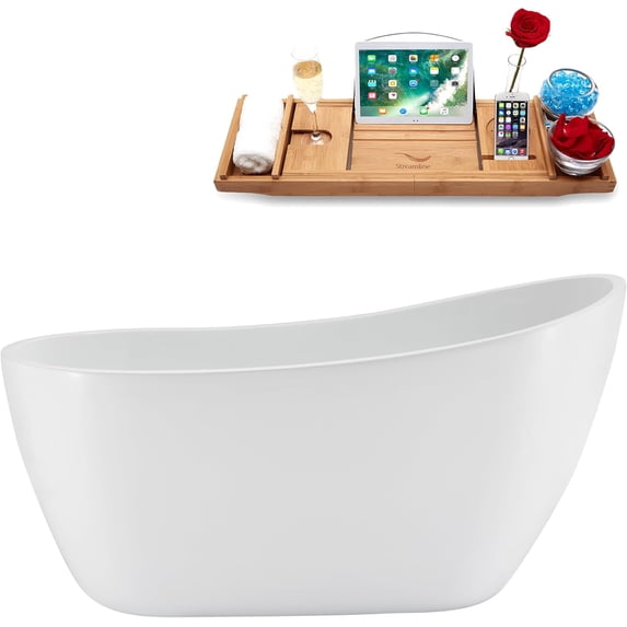 55" Streamline NB5200BNK Soaking Freestanding Tub and Tray With Internal Drain in Brushed Nickel