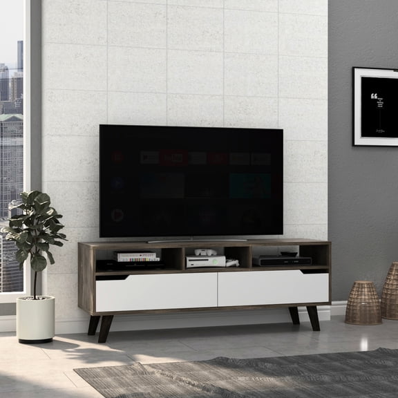 55" TV Support, 3 Open Shelves for Storage and Organization / For Main Living Space, Sturdy Build