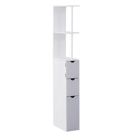55" Tall Bathroom Cabinet, Narrow Linen Tower - White Freestanding Storage Organizer with Shelves & Drawers for Bathroom, Bedroom, Hallway