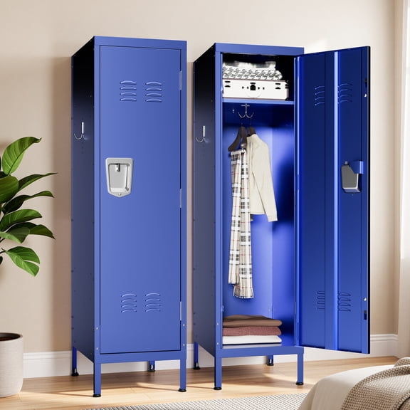 55" Tall Metal Wardrobe Cabinet, Waterproof Steel Clothing Storage Locker, Ventilated Door, Lock, Side Hooks, 30‑Min Easy Assembly For Apartment Home Office