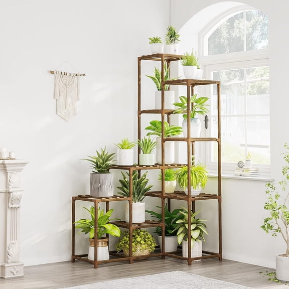 55“ Tall Plant Stand Indoor Outdoor Corner Plant Shelves Wood Plant Holder for Living Room Flower Stand Plant Rack for Multiple Plants Living Room Patio Balcony Garden