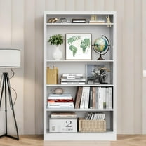 55" Tall White Bookcase, 5 Tier Metal Bookshelf with Adjustable Shelves, Deep Book Shelf Storage Shelves for Living Room, Home Office, Library