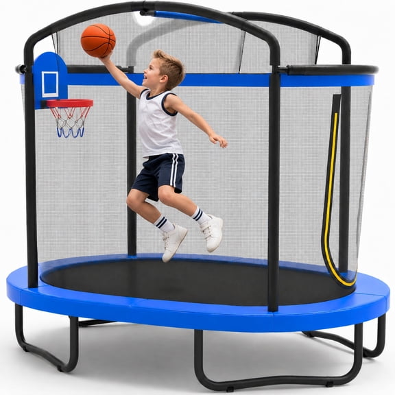 4×6FT Toddler Trampoline with Basketball Hoop, SHINPT Kids Trampoline with 770lbs Weight Capacity, 3-in-1 Trampoline for Kids Aged 3+ Indoor/Outdoor, Small Trampoline with Adjustable Gymnastics Bar