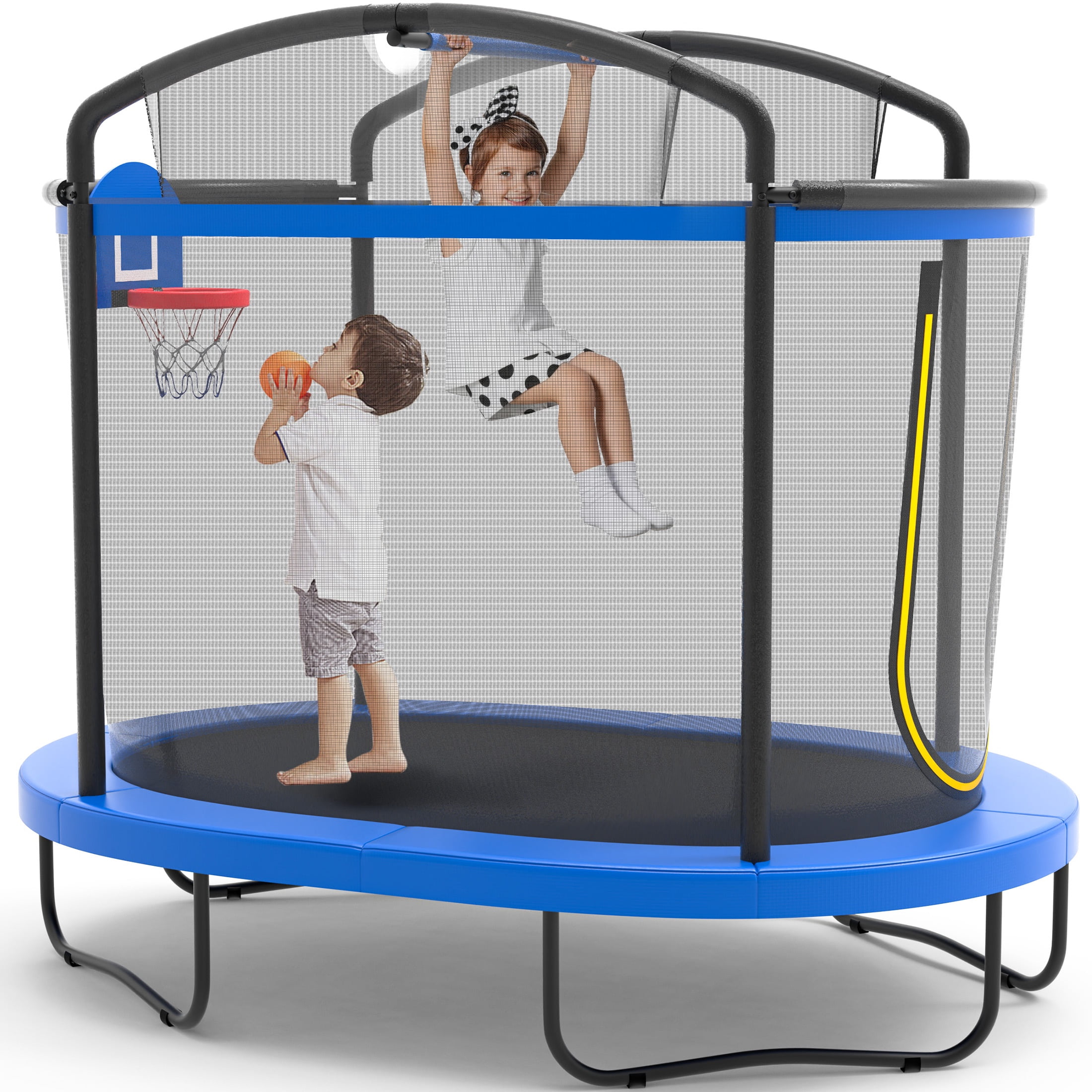 4×6FT Toddler Trampoline for Kids Aged 3+, SHINPT Kids Trampoline with 770lbs Weight Capacity, Mini Trampoline Indoor/Outdoor, Small Trampoline with Adjustable Gymnastics Bar & Basketball Hoop