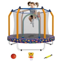 55" Toddler Trampoline Indoor/Outdoor for Kids, Shinpt Mini Trampoline for Backyard, Recreational Trampoline with Basketball Hoop, Outdoor Toddler Toy with Enclosure Net, Indoor Bounce House for Gift