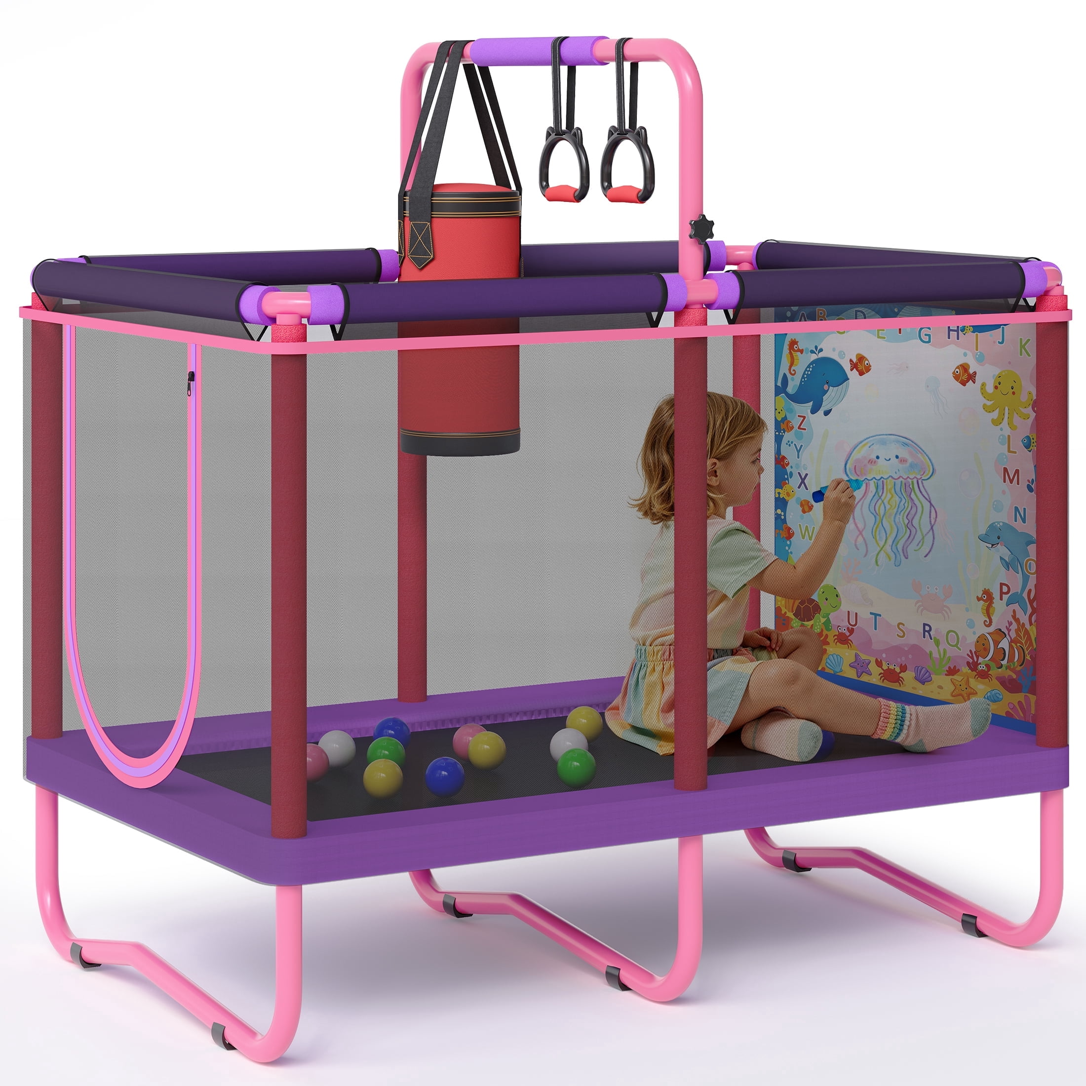 Segmart Little Trampoline for Toddlers, with Basketball Hoop, 55