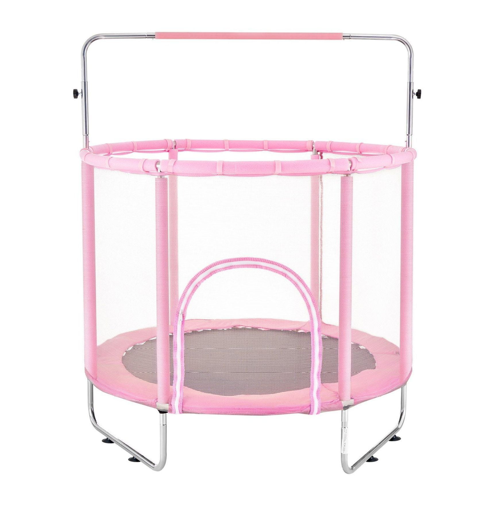 55" Kids Trampoline with Net & Enclosure, Mini Toddler Trampoline Indoor Outdoor, Adjustable Height, Basketball Hoop, Swing, Gifts for Ages 3-12
