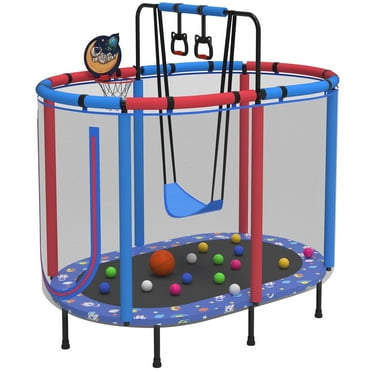 60" Toddler Trampoline with Safety Enclosure Net, SEGMART Upgraded Kids Trampoline with Basketball Hoop, Swing, Rings, Balls, Indoor Outdoor Mini Trampoline Birthday Gift for Kids Ages 3-9