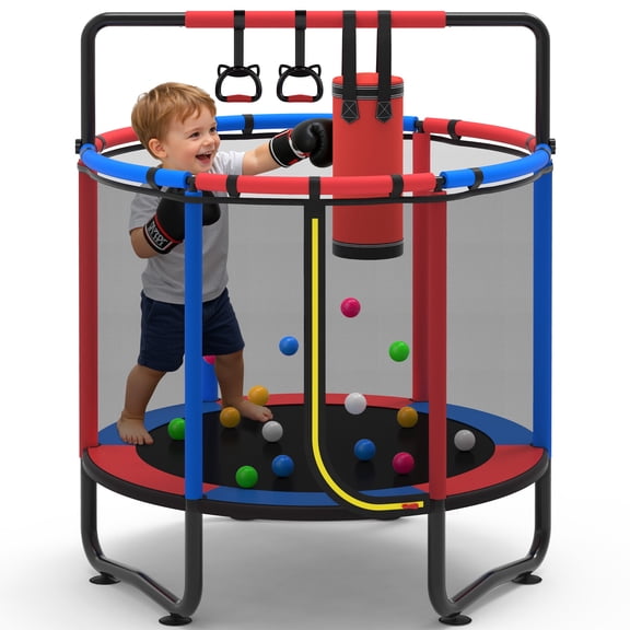 55” Toddler Trampoline for Kids with Enclosure, Kids Trampoline with Sandbag, SHINPT Indoor Trampoline, Small Trampolines for Kids, Mini Trampoline, Gifts for Boys, Girls, 110lbs Capacity