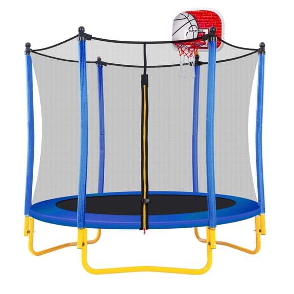5.5FT Trampoline for Kids with Enclosure, 220lbs Capacity Indoor Toddler Trampoline with Basketball Hoop, SHINPT Kids Trampoline, Indoor Trampoline, Small Trampolines for Kids, Gifts for Boys, Girls
