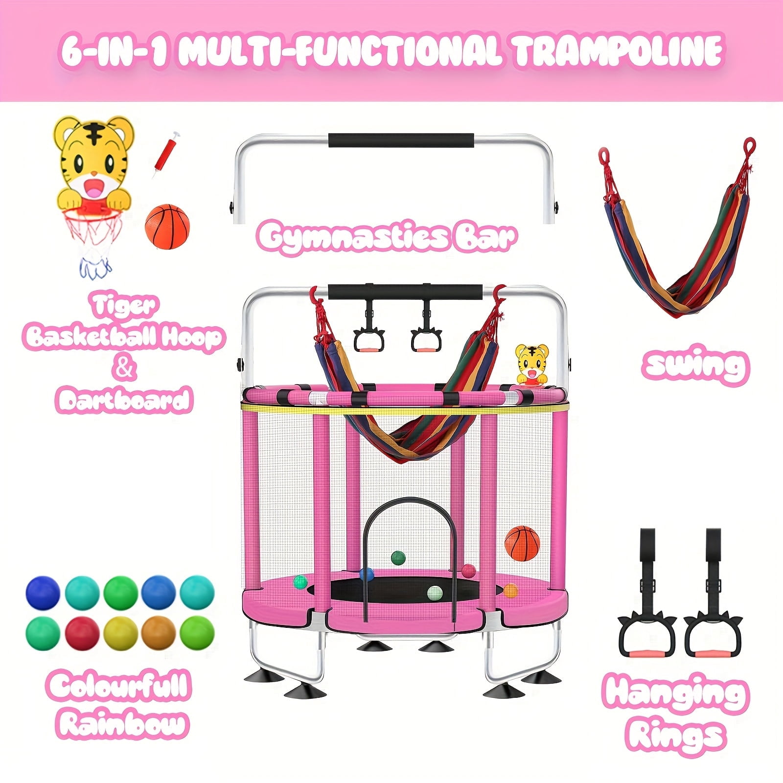 Free Shipping! Toddler Trampoline For Kids, 55inch Mini Trampoline With Enclosure, Basketball 4 thumbnail image