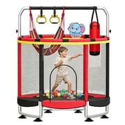 SEMOPRUS 55" Trampoline for Kids with Enclosure Net, 440lbs Indoor Outdoor Toddler Trampoline, Adjustable Gymnastics Bar&Toys, for Boys Girls