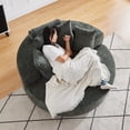 thumbnail image 1 of 55" Upholstered Chaise Lounge Indoor, 360° Swivel Barrel Chair with Wide Armrest and Three Pillows, Oversized Chenille Accent Arm Chair for Living Room Bedroom Reading, Green, 1 of 9