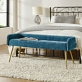 thumbnail image 1 of 55" Upholstered Ottoman Bench with Arms Low Back,End of Bed Entryway Bedroom Golden Tapered Leg Blue, 1 of 8