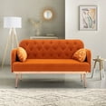 thumbnail image 1 of 55'' Velvet Sofa Chair, Modern Low-Key Luxury Loveseat Sofa, Armrests and Pillows with Branch Jacquard Pattern, Golden Metal Legs (Orange), 1 of 7