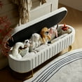 thumbnail image 1 of 55" Storage Bench Flip Top Upholstered Compartments End of Bed Bench Entryway Ivory, 1 of 7