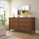 55" Vintage 6 Drawer Solid Wood Dresser, Caramel